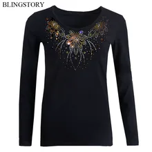 BLINGSTORY, новинка, осень-весна, большой размер, 5xl, футболка, женская, длинный рукав, футболка, футболки размера плюс, алмаз, топы XXXXXXL LP5319001