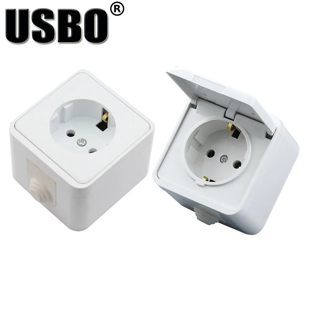 

White EU 16A 250V Germany grounding industry Household electrical AC power socket outdoor 2P+E dustproof and waterproof socket