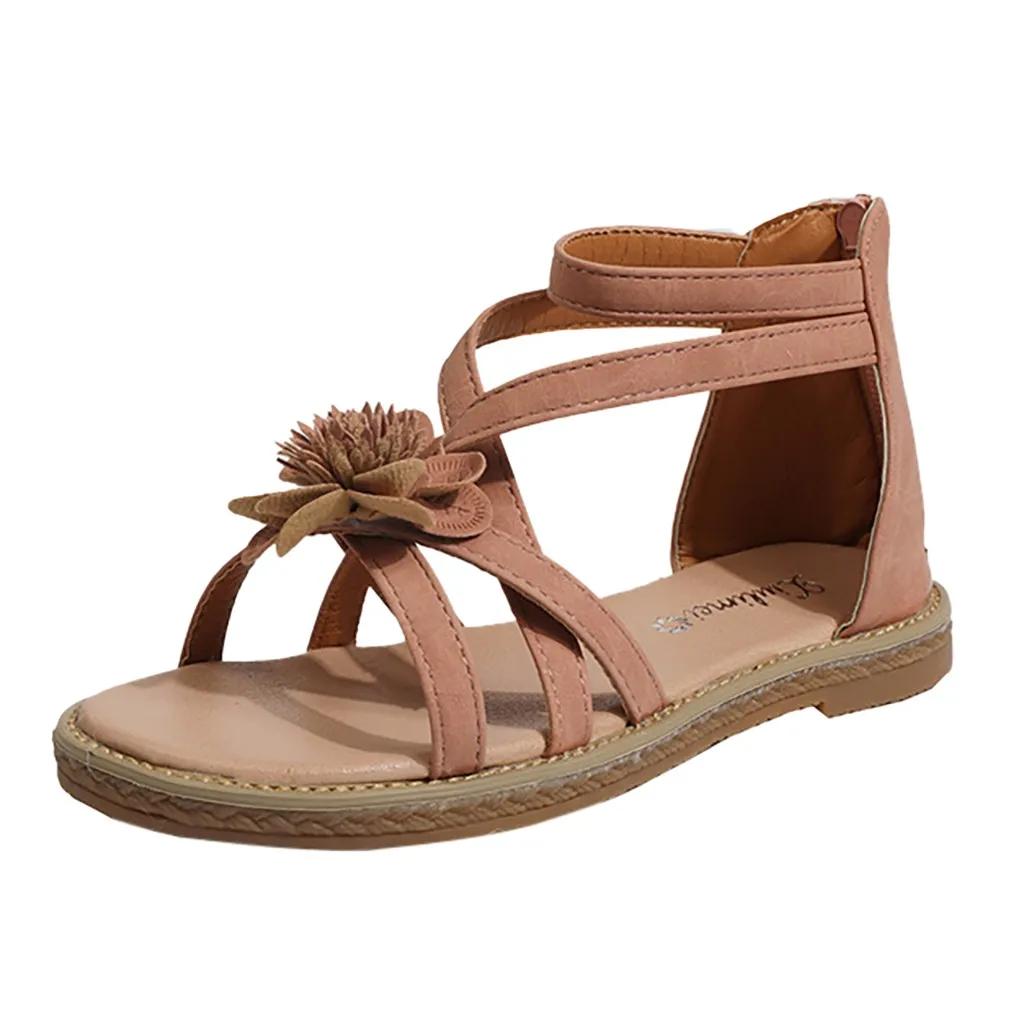 

Womens Flats Ankle Strap Zip Flower Bohemia Ladies Sandals Elastic Sliders Shoe fashion British Wind Flat Heel for travel Apr 8