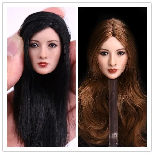 

1/6 Scale Accessoires Asian Womens Head Sculpt for 12 Inches Female Bodies Similar to Liu Yifei Jing Tian Long Brown Curls Hair