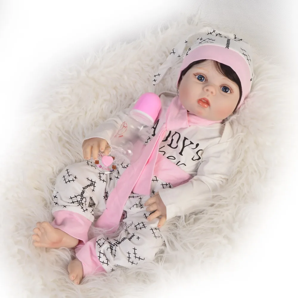 23 "57 см полная силиконовая кукла reborn baby doll новорожденная девочка bebes reborn может купать игрушку Кукла подарок boneca reborn силикон completa