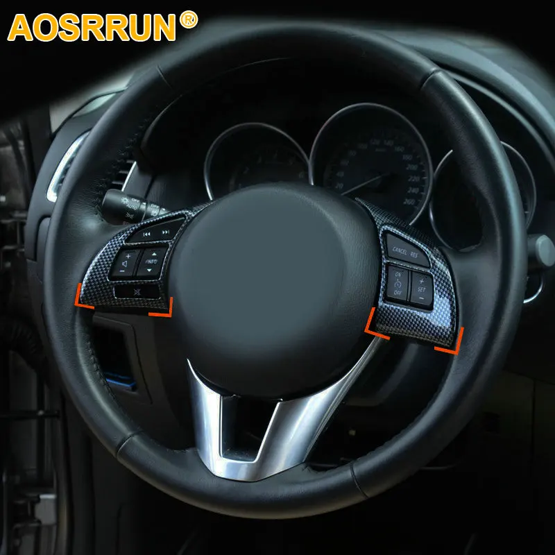 

AOSRRUN Carbon Fiber Multi-function Steering Wheel buttons Cover Car accessories For MAZDA CX-5 CX5 2012 2013 Car Styling