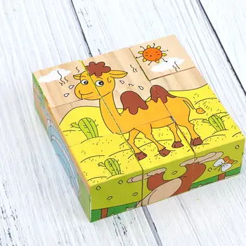

Creative Funny Wooden 3D Animal Pattern Puzzles Educational Toy Children Kids Gift Six Sides Wooden Puzzles Toy