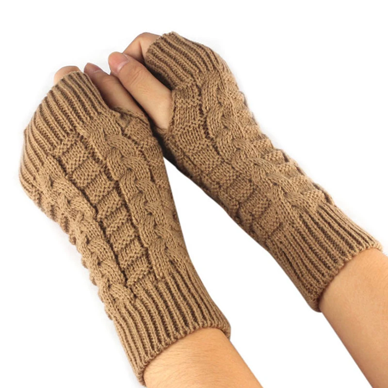 Warm Gloves Women Girls Winter Knitted Solid Color Mittens Fingerless Thick Artificial Wool Gloves