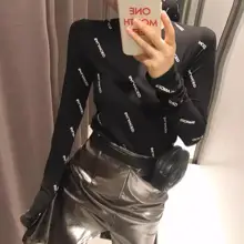 Продвижение единорога Корейский Kpop хлопок Полный женский пуловер с круглым вырезом письмо тонкий с длинными рукавами футболка женская