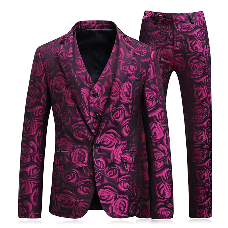 Классические костюмы с цветами для мужчин, большой размер 5XL, приталенный деловой повседневный костюм для молодых мужчин(мужская куртка с жилетом и брюками