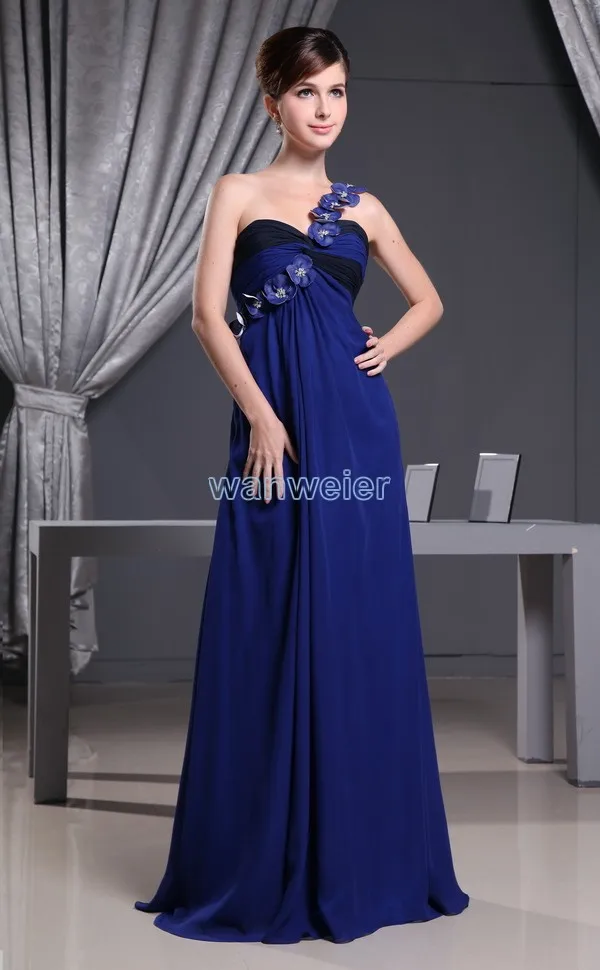 

free shipping 2016 hot sale best handmade flower one shoulder formal custom size/color evening gown chiffon cheap evening dress