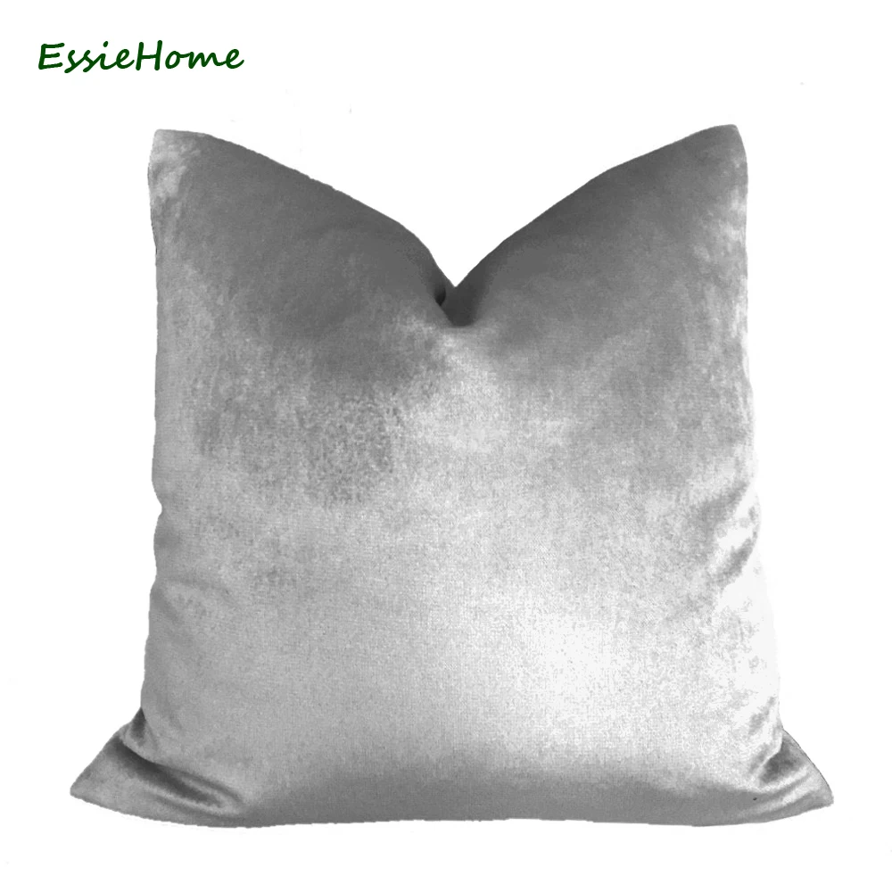 Grey /Silver crushed velvet large 45cm super soft cushion cover piped