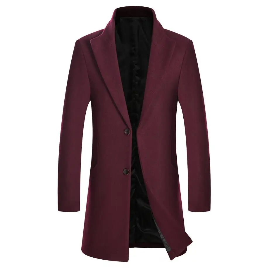 YUNCLOS мужское шерстяное пальто Зимняя кашемировая куртка средней длины однобортное пальто с отложным воротником Повседневный европейский стиль - Цвет: Красный