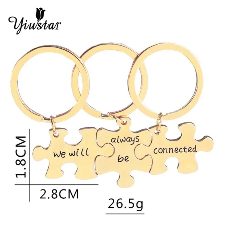 3pcs set (We Will Always Be Connected )Jigsaw Puzzle Keychain Jewelry Gift for Friend Keychain Puzzle Piece