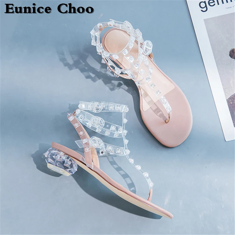 Gladiateur Femme Eunice Rivets String Choo sangles As Femmes Style 2018 Talons Étrange Sandales Transparent Pvc Picture Med T D'été xa5WYqZwR