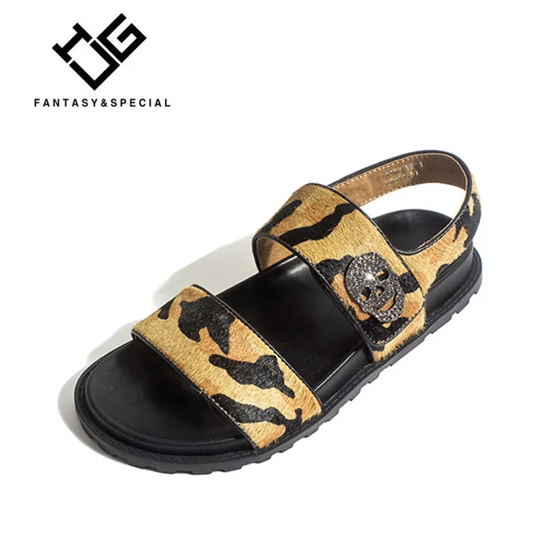 

IGU Ladies Shoes Women Sandals Summer Genuine Leather Leopard Sandalia Feminina Salto E Plataforma Beach Shoes Sandals For Lady