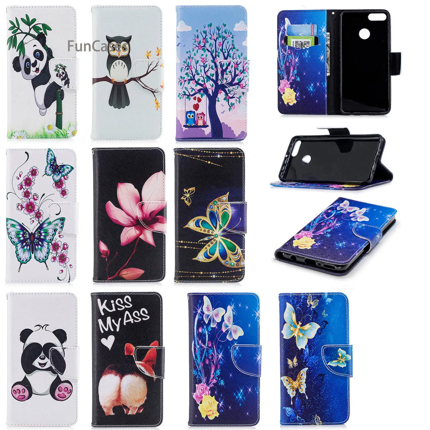 Бамбук флип-чехол для телефона с рисунками Capinha huawei Y9 2018 Чехол-держатель