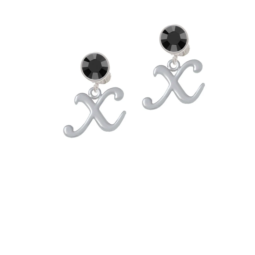 Small Gelato Script Initial - X - Crystal Clip On Earrings (2)