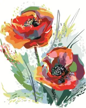 

Frameless picture diy digital painting hand-painted living room digital decorative painting Modern Oil Painting Poppy flower
