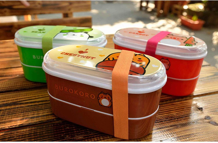 

High Quality Cartoon Healthy Plastic Bento Box,Portable 600ml Lunch Bento Boxes Food Container Dinnerware Lunchbox Cutlery