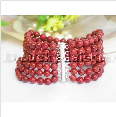 

natural 6row red sponge coral Bracelet^^^e SHIPPING 5.26 -Bride jewelry free shipping