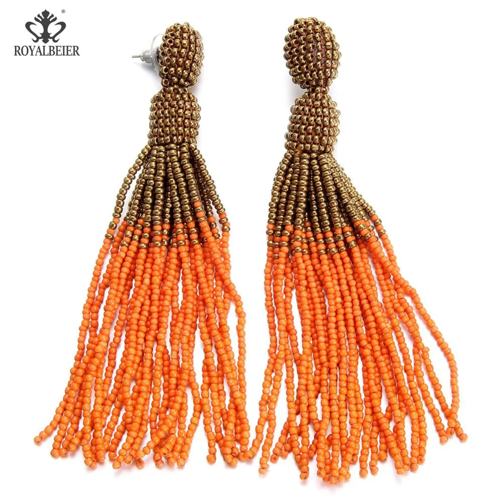 

Женские длинные серьги-подвески ROYALBEIER, вечерние сережки со стеклянными бусинами, маленькие сережки со стеклянными бусинами
