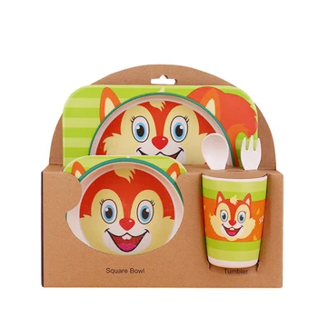 

2018 Bamboo Fiber Children Tableware Set Kids Dinnerware Plate Dishes Bowl With Spoon Dinnerware Food Container 5pcs/set XSWJ-3
