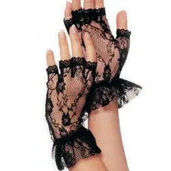 Для женщин короткие кружевные половина палец Кружева солнцезащитные перчатки/кружевные перчатки без пальцев модные аксессуары