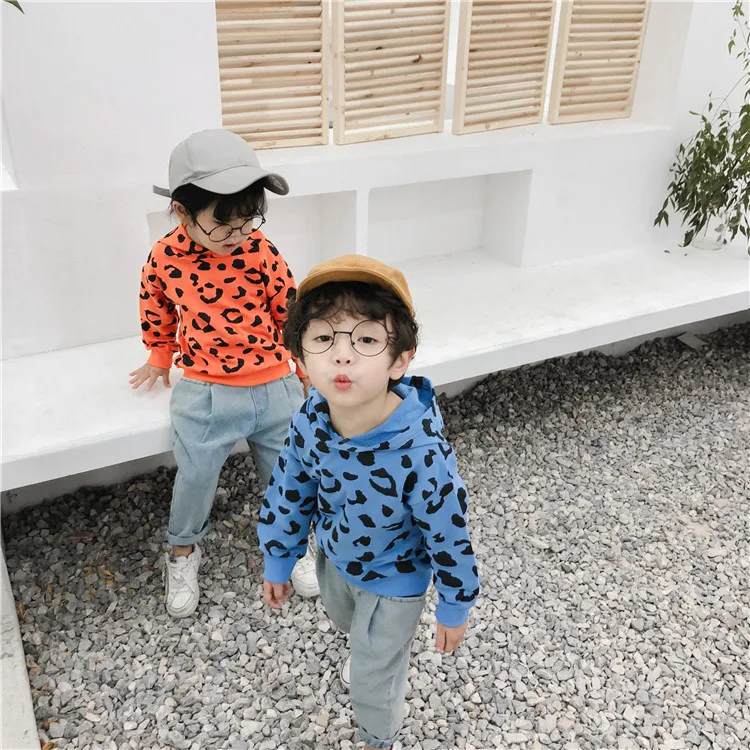 Корейский стиль Весна 2019 модные толстовки с леопардовым принтом для мальчиков и