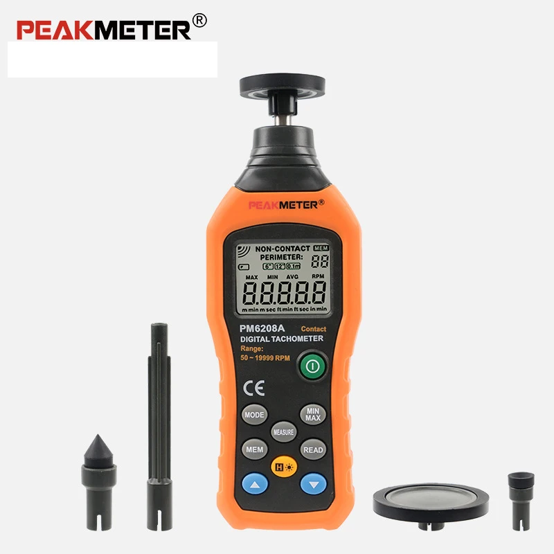 PEAKMETER MS6208A MS6208B высококачественный контакт/Бесконтактный цифровой тахометр rpm измеритель скорости 50~ 19999 измеритель об/мин и черный мешок