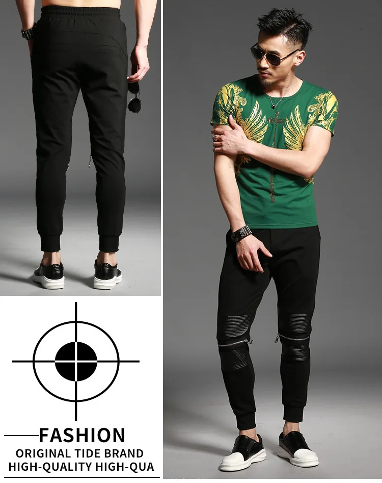 1822 весенние обтягивающие штаны в стиле хип-хоп, мужские черные облегающие штаны до колена на молнии, мужские хлопковые уличные спортивные штаны для бега XXXL