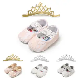 Кружевная обувь для маленьких девочек с короной и ободком для волос; Милая обувь для малышей; Kadin Ayakkabi; Chaussure