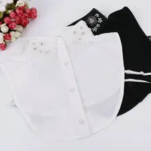 Женская Вышивка шейный платок шифон Кристалл рубашка украшенная бисером Поддельный Воротник хлопок Стразы с отворотом ложный съемный воротник блузка Топы