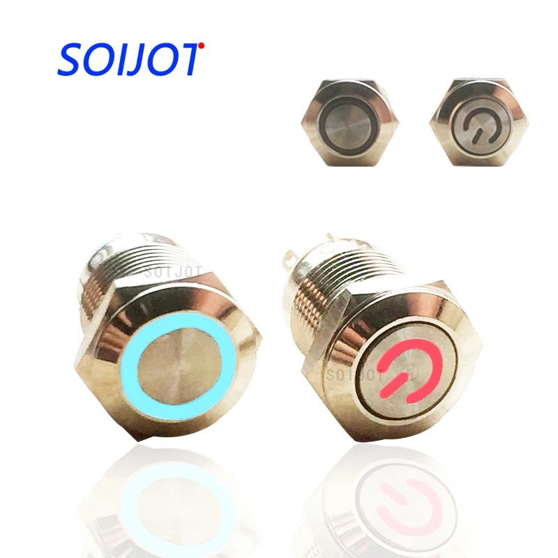 

5pcs.12MM LED 3V 5V 6V12V 24V 220V Metal Button Switch Instantaneous Button Automatic Reset LED Waterproof Button