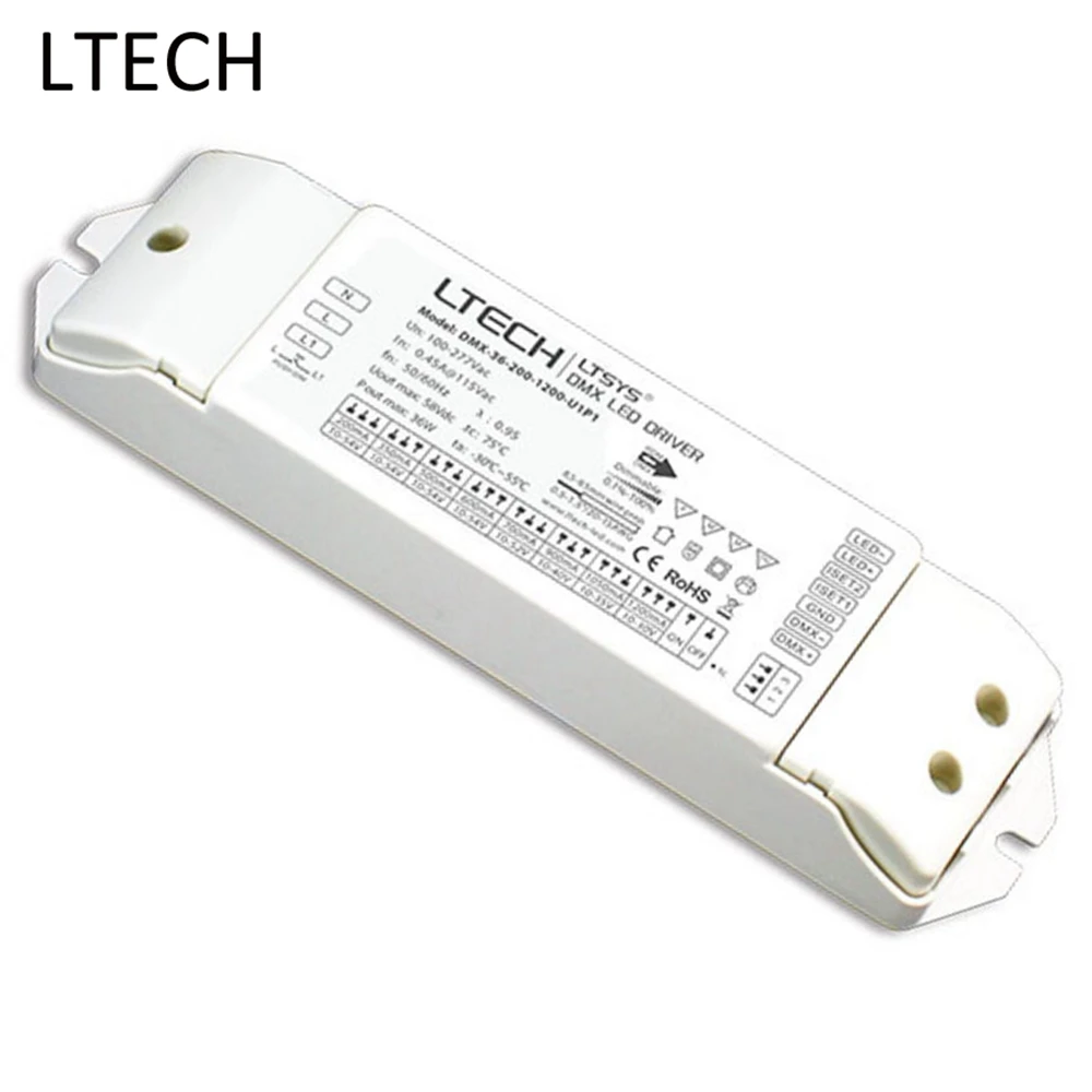 

LTECH 36W Constant Current LED DMX Dimming Driver DMX-36-200-1200-U1P1100-277VAC DMX Input 200-1200mA PVM Output Power Adapter