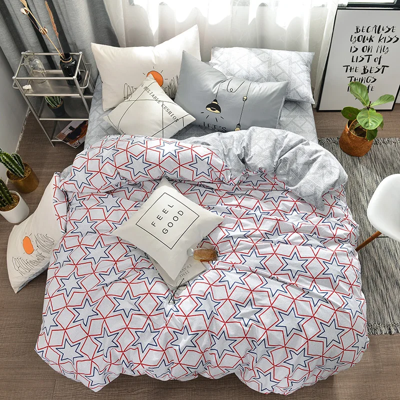 

Pentagram print Simple style bedding set cotton fabric 3/4pcs Twin Queen Size duvet cover flat sheet pillowcase
