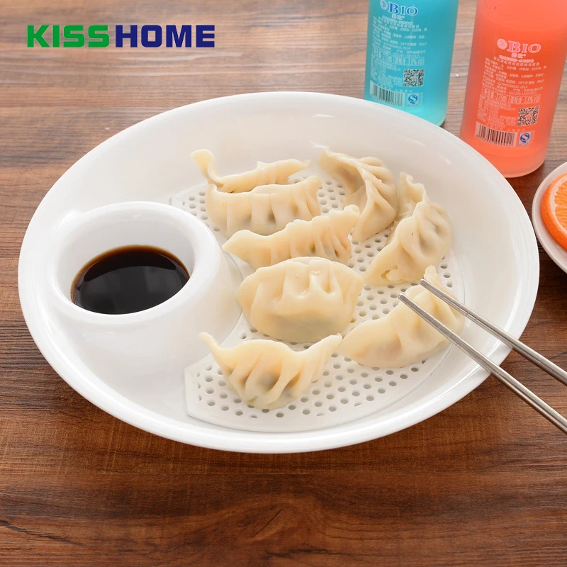 

2pcs/lot Popular Plastic Fruit Bowl Dumplings Dish Dual-layer Disc Tool Draining Board with Seasoning Small Plates Set