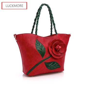 

Hot!!Big Rose Flower Women Leather Handbags Luxury Women Handbag Famous Brand Female Tote Women Messenger Bag Vintage Women Bag