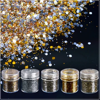 

1 Bottle 10ml Champagne Silver Golden Optional Nail Art Glitter Powder Hexagon Sequins Powder Decorations For Nails Gel Polish