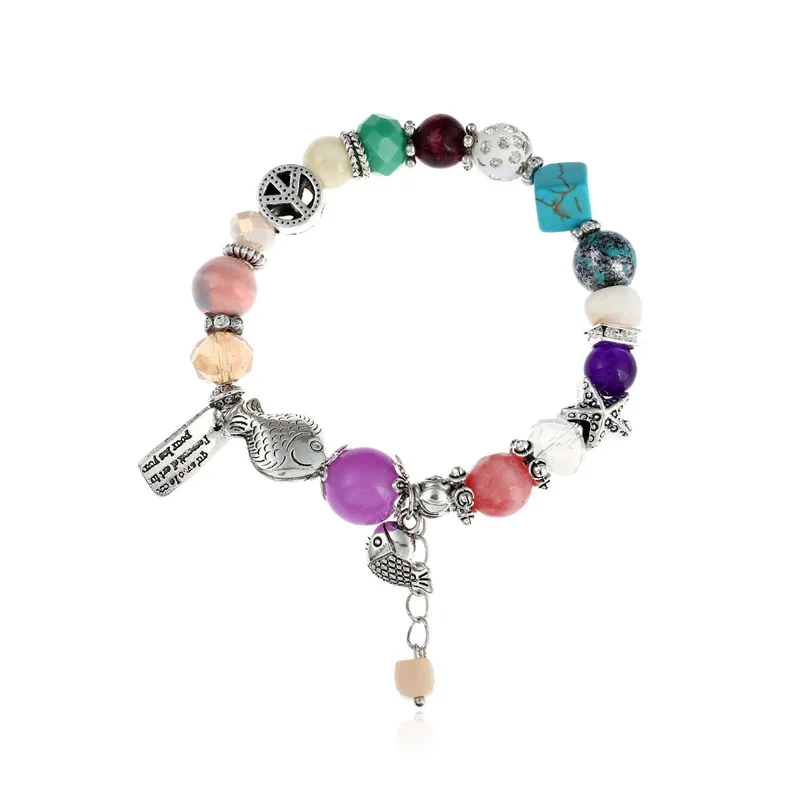 

Mixed Natural Stones Charm Bracelets DIY Crystal Charm Silver Bracelets & Bangles for Women Beads Boho Bracelet Femme Jewelry