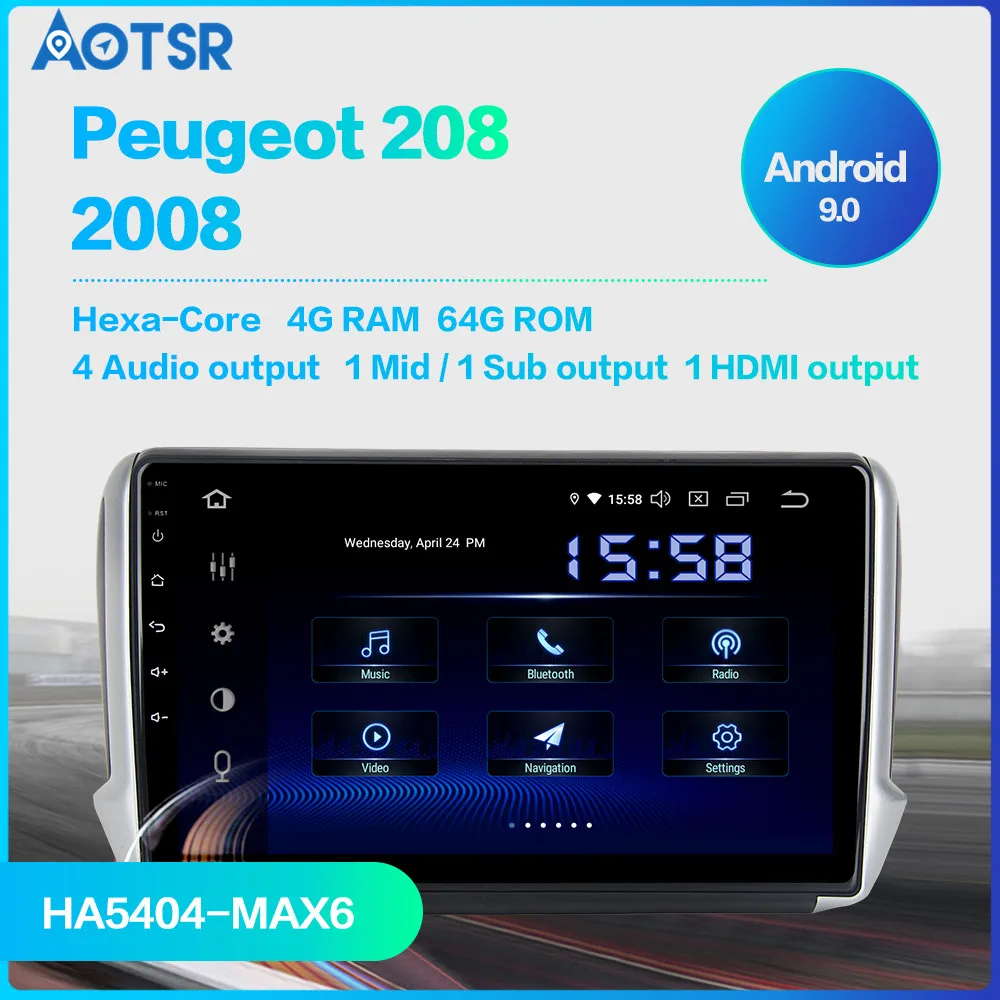10," ips Car Android 9,0 64g мультимедийный плеер для peugeot 2008 208 2012 2013 gps навигации DSP MAX6 dsp блок