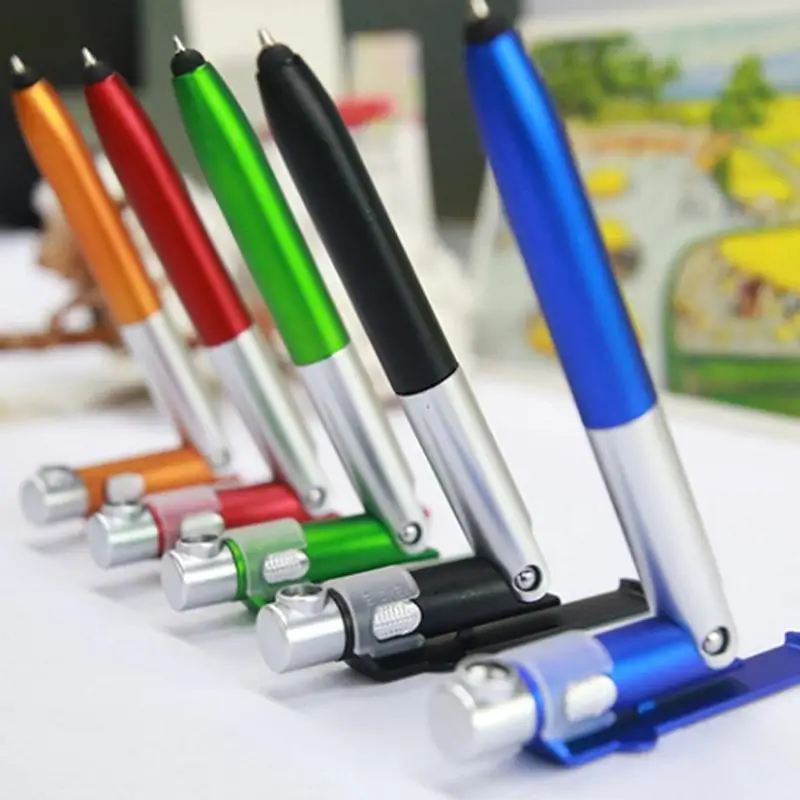 

1pc Multi-function Mobile Phone Bracket Led Folding Light Ballpoint Pens 3 Colors Plastic School Office Stationery Supplies
