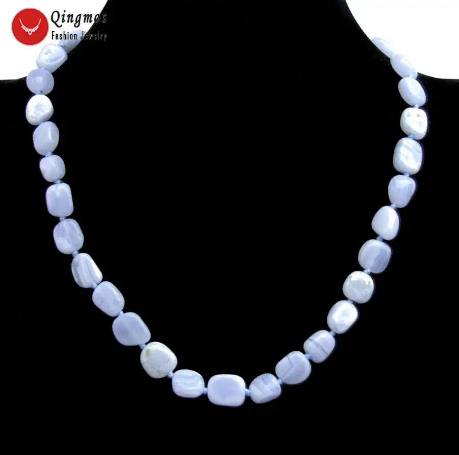 

Qingmos Trendy Blue Lace Agates Necklace for Women with 8-10mm Baroque Natural Blue Lace Agates Stone Necklace 17'' Jewelry 6547