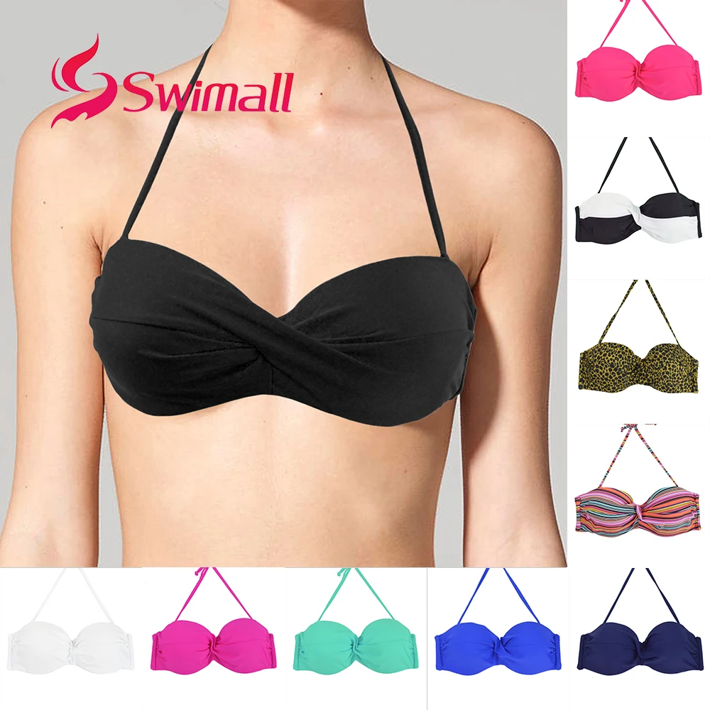 

Sexy Women Bikini Top Solid color Swimwear 2019 Print Swimsuit bandage Beach Sport Swimming Bra Halter Girls Summer Biquini T607