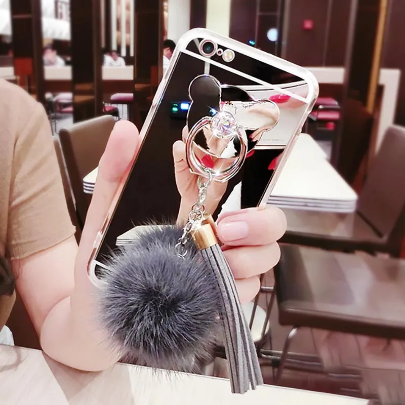 Chic Mirror Fur Ball Tassel Cover for iPhone XS Max XR X 8 7 6 6S Plus Ring Case For Samsung Galaxy Note 8 S9 S8 Plus S7 S6 Edge Chic Mirror Fur Ball Tassel Cover for iPhone XS Max XR X 8 7 6 6S Plus Ring Case For Samsung Galaxy Note 8 S9 S8 Plus S7 S6 Edge