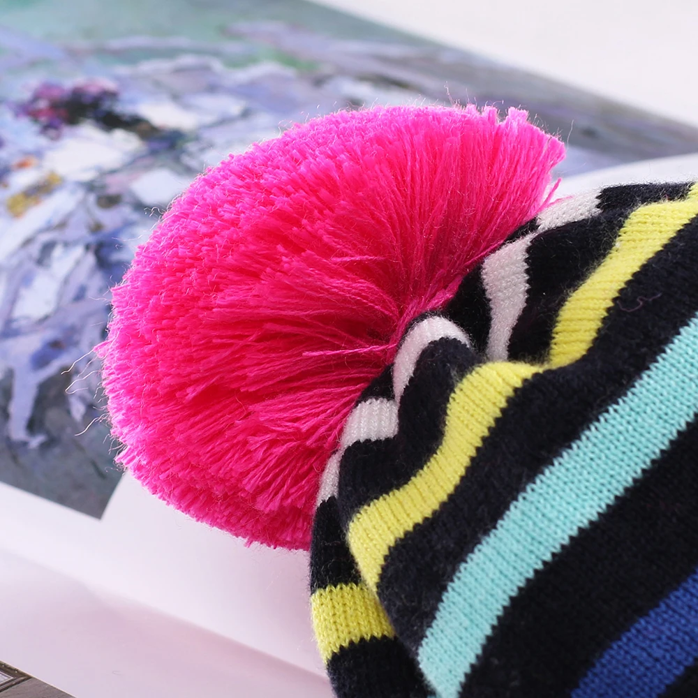 Детская шапочка для малыша, девочки зимняя вязаная шапка с помпоном из натурального меха Теплый Хлопковый жакет полями для Повседневное для катания на лыжах под открытым небом аксессуар