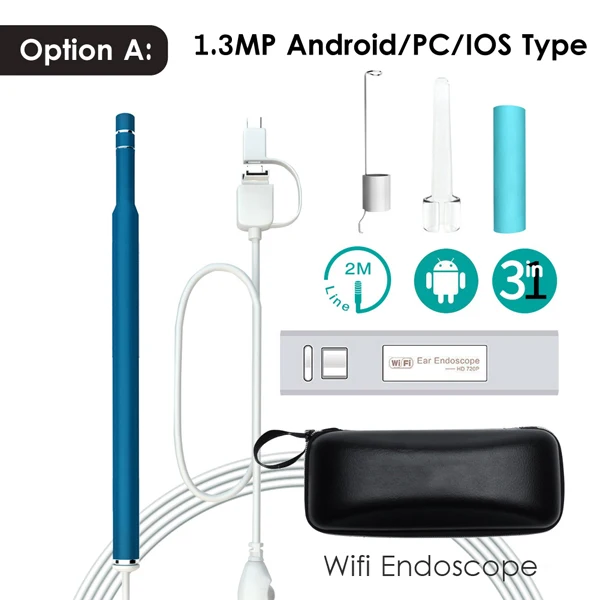 1.3MP Wifi медицинский USB 720P HD визуальный ушной эндоскоп Отоскоп ложка камера бороскоп Android ПК IOS планшет Iphone ушной инструмент - Цвет: 1.3MP Wifi Universal