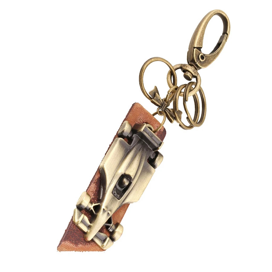 Vintage Roadster Sports Car styling Keychain Genuine Leather Unisex Car