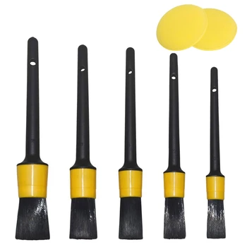 

Car Detailing Brush Set, Auto Cleaning Brushes with 2X Waxing Sponge Pads for Wheel Air Vent Dashboard Leather Interior Engine