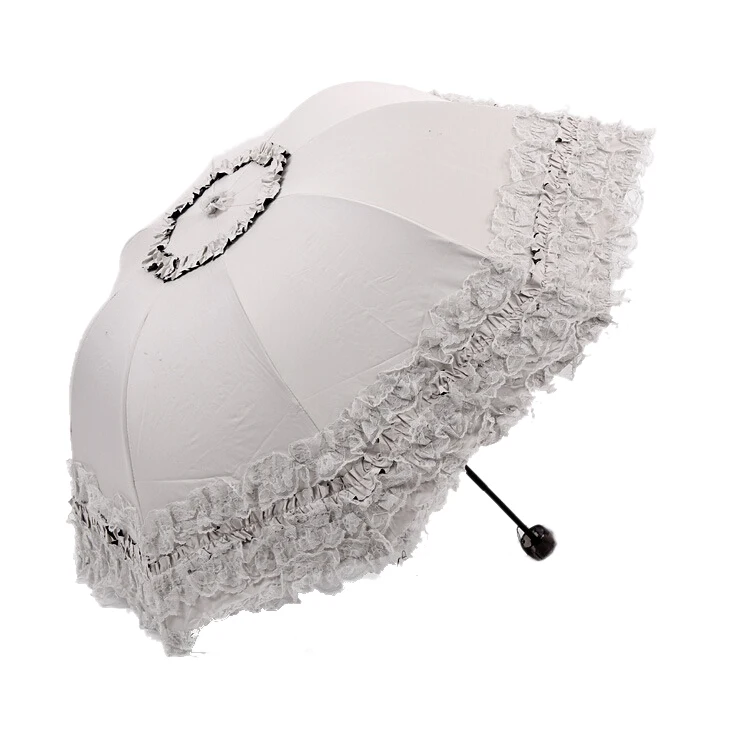 

MEOF Women's Princess Dome/Birdcage Sun/Rain Folding Umbrella For Wedding Lace Trim beige