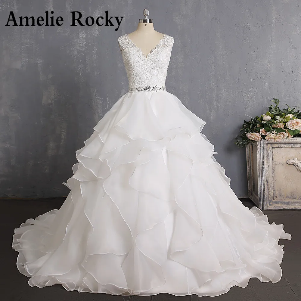 

Vestidos De Novia 2019 Off White Ruffles Princess Wedding Dresses with Beaded See Through Bride Dress Robe De Mariage