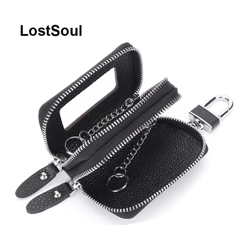 

LostSoul key wallet genuine leather car key case holder multifunctional organizer transparent wallet double zipper key package