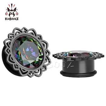 

Kubooz piercing stainless steel ear plugs piercing tunnels zircon ear gauges black single flared expander 2pcs/lot jewelry
