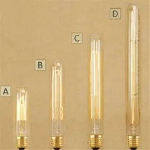 Винтажный светильник Эдисона, длинная лампа накаливания 40 Вт E27, линейная Ретро лампа T10 T125 T185 T225 T30 T300, лампа Эдисона